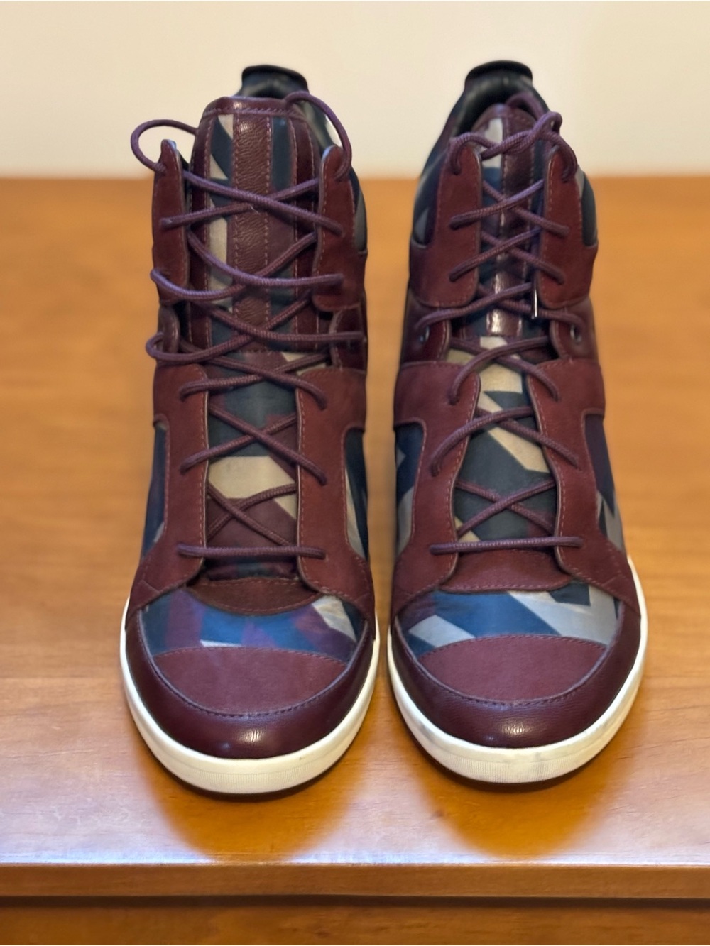 Yohji Yamamoto Burgundy and Navy Geometric High-Top Sneakers - Picture 4 of 5